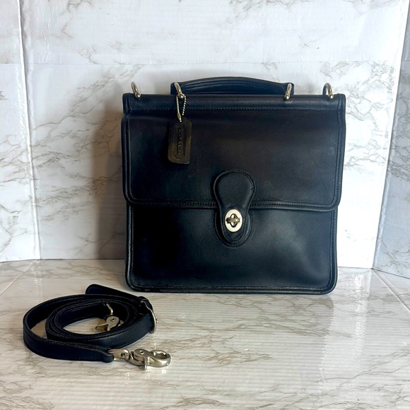Vtg Coach Willis Handbag Black Leather Crossbody Turnlock Closure 9927 old money - Picture 1 of 16